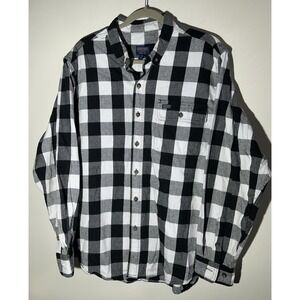 Smith's Workwear Plaid Flannel Button-Down Button-Up Shirt Gray Black 2XL